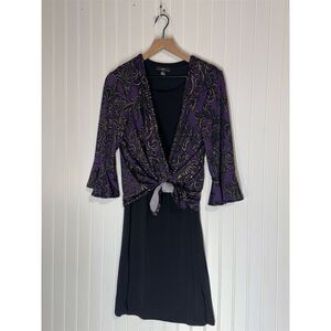 Whimsigoth Faux Two-Piece Dress 10 Purple Glitter Damask Witchy Goth R&K‎ Party